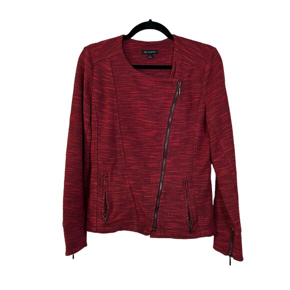 H by Halston Shiraz Burgundy Slub Knit Asymmetrical Zip Moto Jacket A270336 Sz 6 - Picture 1 of 6